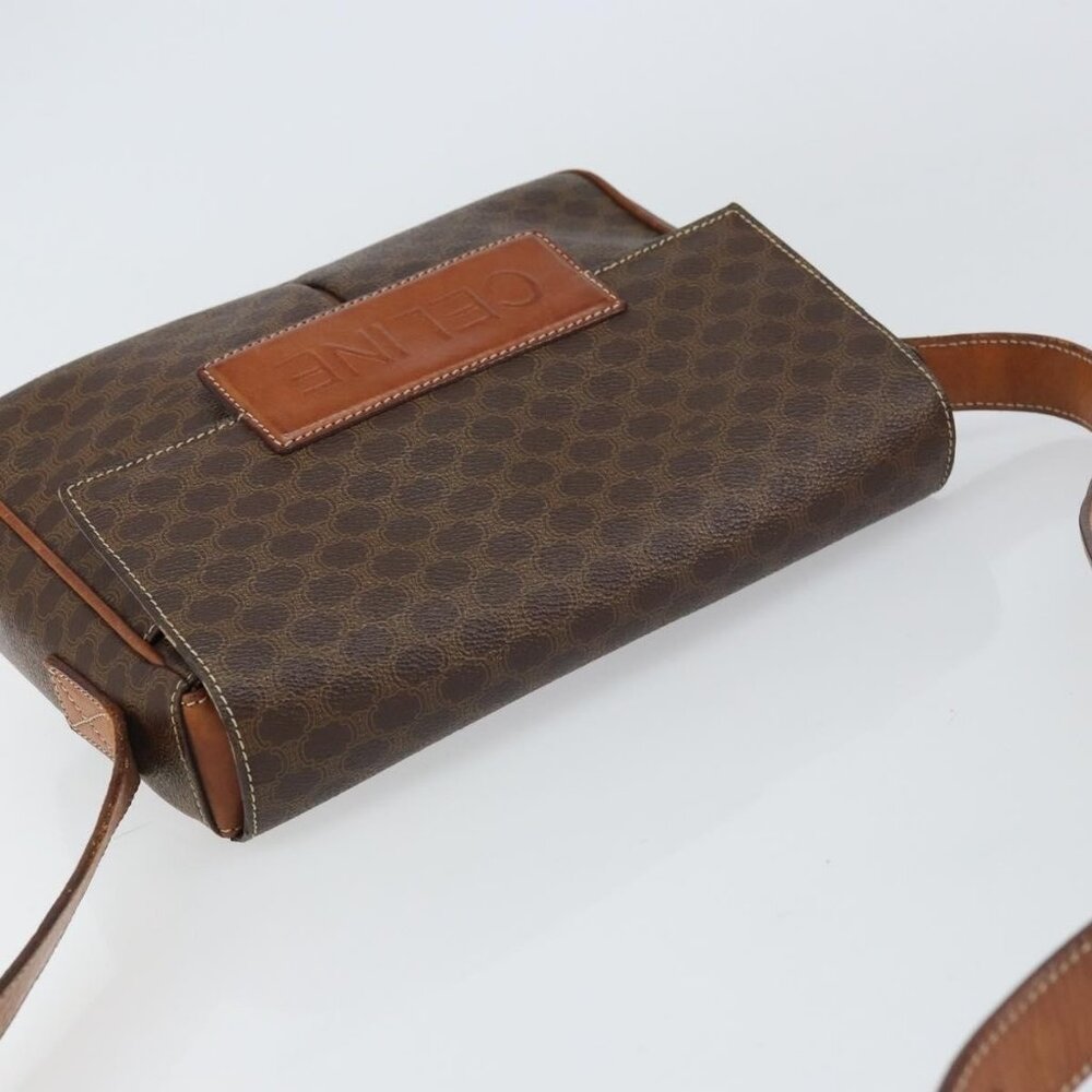 Authentic CELINE Macadam Canvas Shoulder Bag PVC Leather Brown Gold - Picture 13 of 16